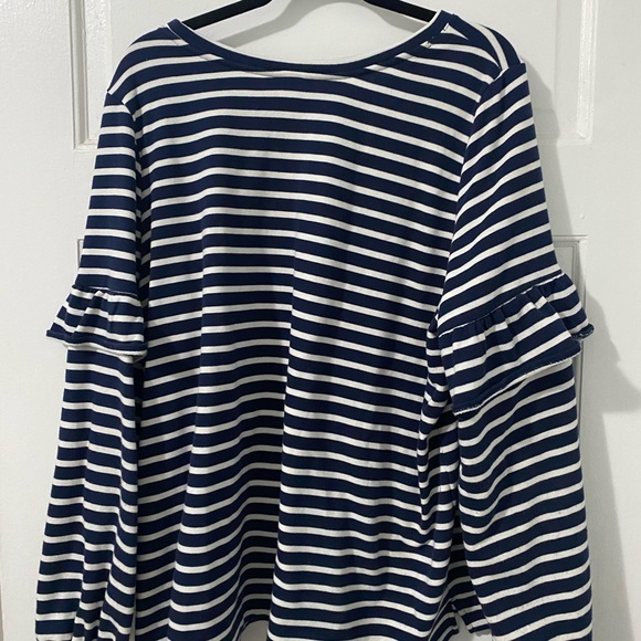 Striped blue and white sweatshirt with fun sleeves! - Picture 2 of 3